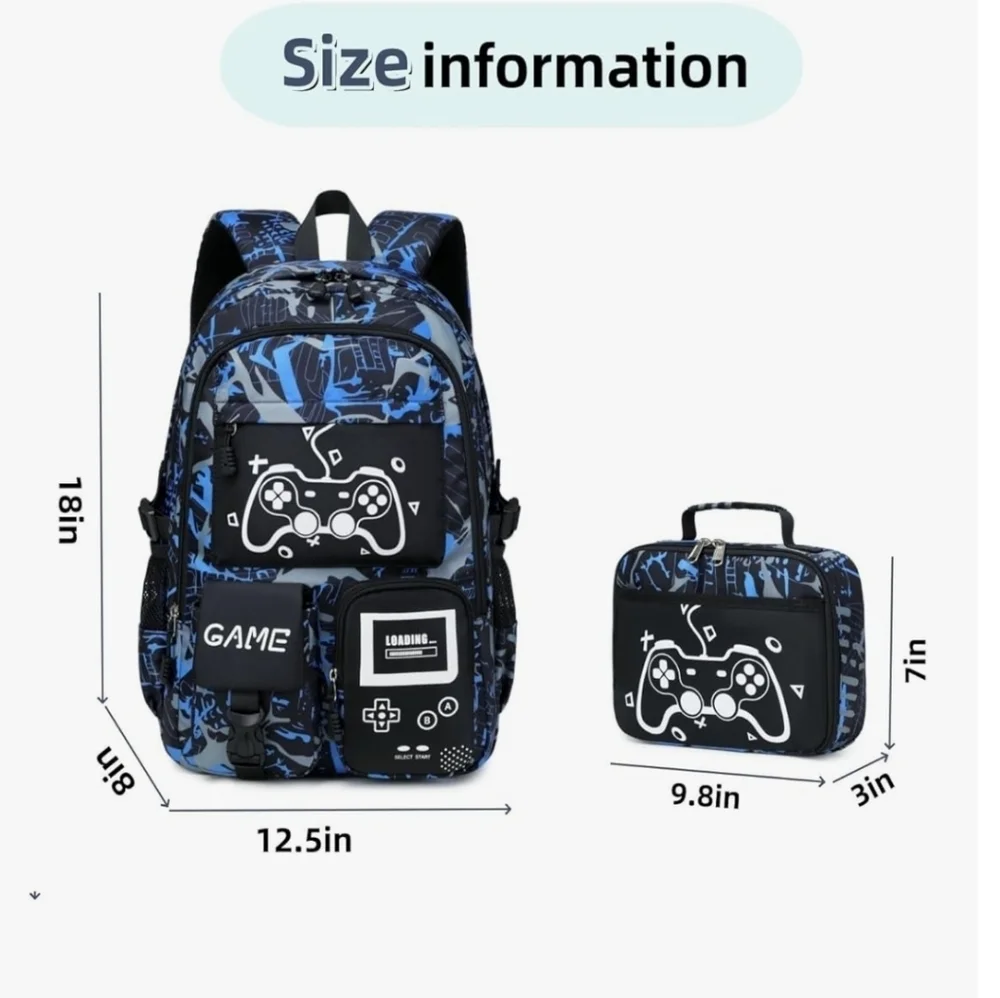 Blue and Black Gaming Backpack Set with Controller Design Glow In The Dark NWOT